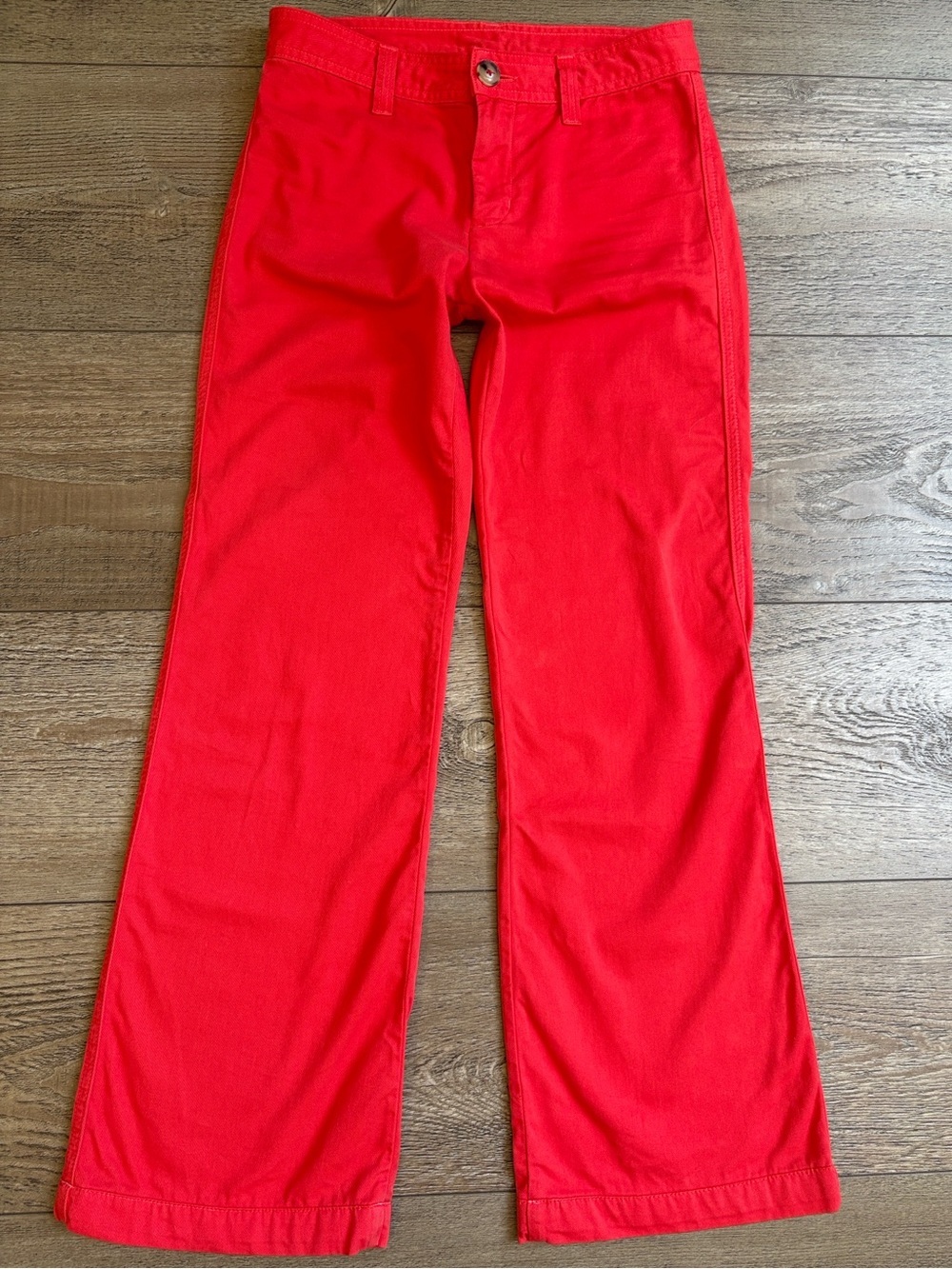 XiRENA Emmanuelle Red Mid-Rise Wide-Leg Cotton Twill Pants w Flap Back Pockets